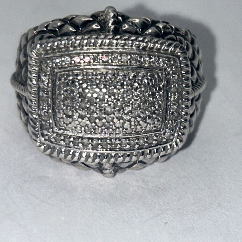 Sterling Silver Mens Round Diamond Square Ring 1/4 Cttw size 6.75